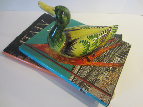 Italian Green Ceramic Ducks Yellow Accent - Designer Unique Finds 