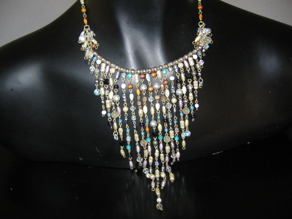 Folk Art Choker Necklace Fresh Water Pearls Wire Drops - Designer Unique Finds 
 - 4