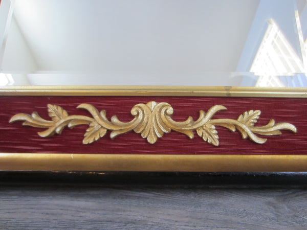 La Barge Baroque Style Red Fabric Gold Ornate Beveled Floor Mirror - Designer Unique Finds 