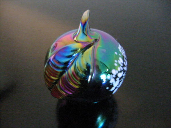 Carnival Luster Glass Stem Iridescent Rainbow Apple - Designer Unique Finds 