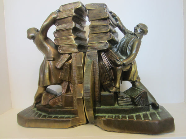 PM Craftsman American Bronze Figurative Bookends - Designer Unique Finds 