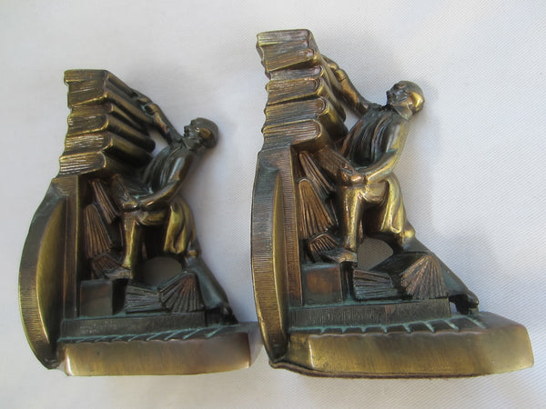 PM Craftsman American Bronze Figurative Bookends - Designer Unique Finds 