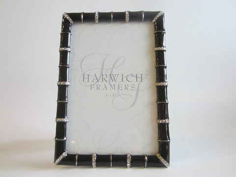 Harwich Framers Black Enamel Photo Frame Decorated White Rhinestones - Designer Unique Finds 