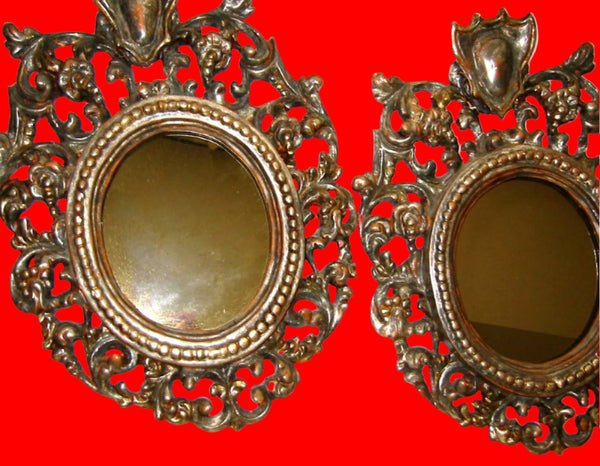 Italian Silver Crested Antique Updated Smokey Wall Mirrors