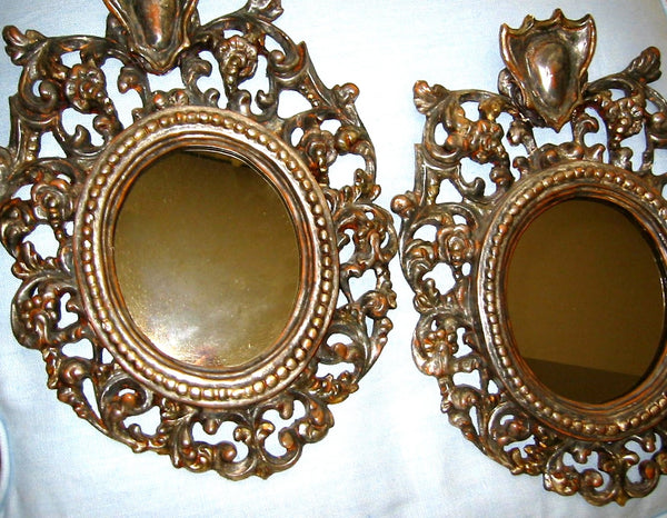 Italian Silver Crested Antique Updated Smokey Wall Mirrors