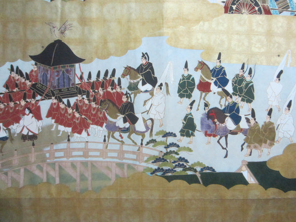 Panoramic View Landscape Art Of Japan On Gold Paper