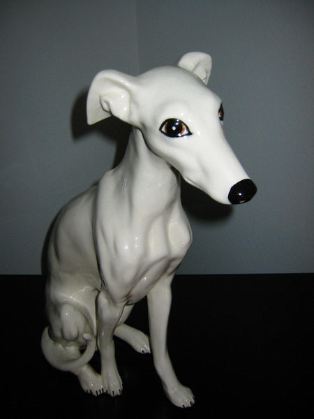 White Porcelain Greyhound Life Size Dog Statue - Designer Unique Finds 