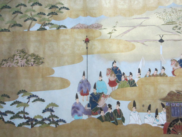 Panoramic View Landscape Art Of Japan On Gold Paper