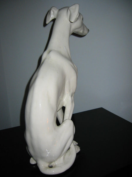 White Porcelain Greyhound Life Size Dog Statue - Designer Unique Finds 