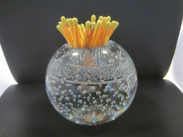 Webb England Crystal Bubble Striker Match Holder Signed Paperweight