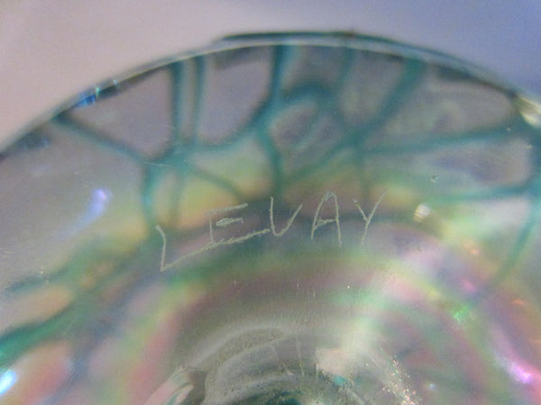 Levay Aqua Blue Iridescent Signed Glass Paperweight