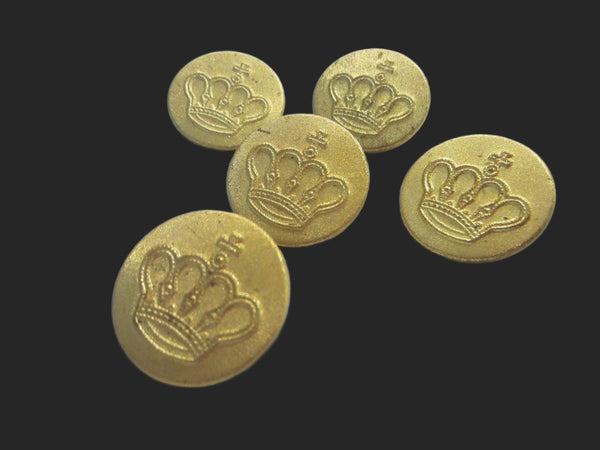 Vintage Brass Crown Buttons Set