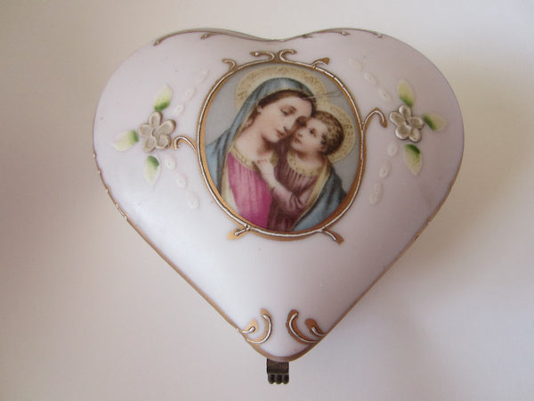 Royal Worcester Pink Heart Mary Child Jewelry Box - Designer Unique Finds 