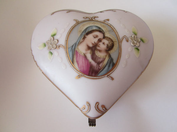 Madonna Child Portrait Medallion Hand Painted Porcelain Box