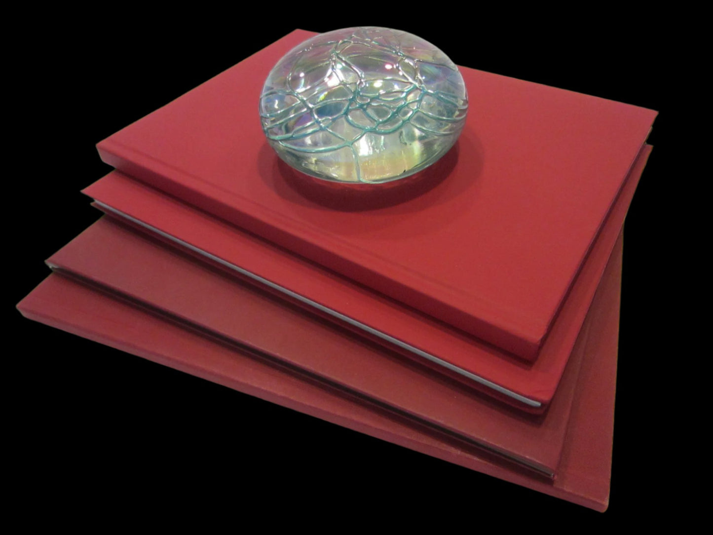 Levay Aqua Blue Iridescent Signed Glass Paperweight