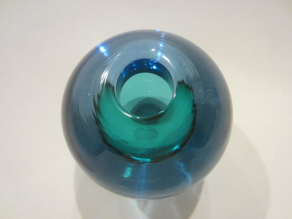 Spherical Sea Green Blue Glass Sommerso Murano Vase Candle Holder