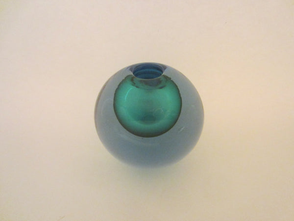 Spherical Sea Green Blue Glass Sommerso Murano Vase Candle Holder