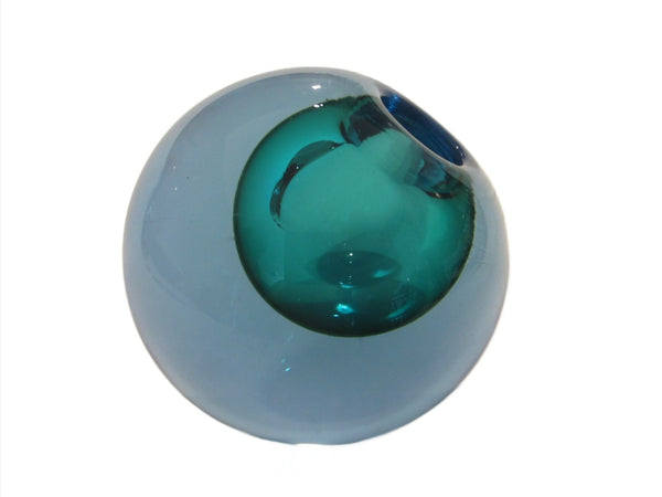 Spherical Sea Green Blue Glass Sumerso Murano Vase Candle Holder 