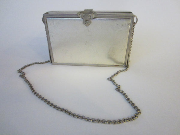 Ottolenghi Italy Silver Tone Clutch Evening Purse Long Chain Straps Marked