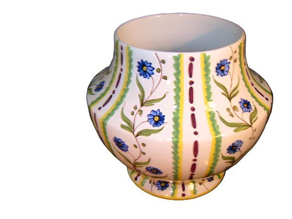 Ceramic Vase Hand Decorated Floral Stripe Design Signature Bowl