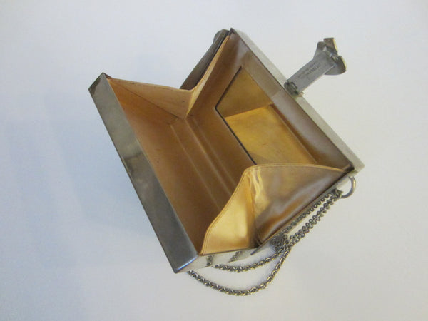 Ottolenghi Italy Silver Tone Clutch Evening Purse Long Chain Straps Marked