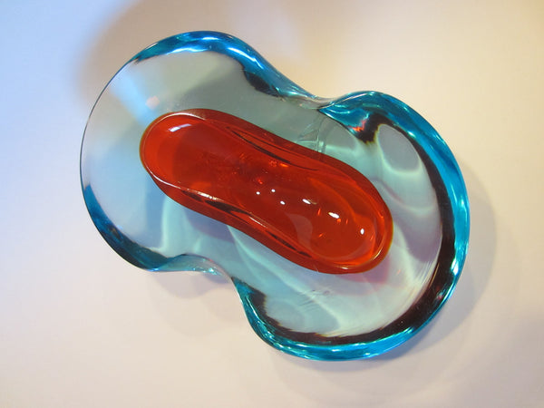 Murano Glass Sommerso Oblong Blue Red Dish