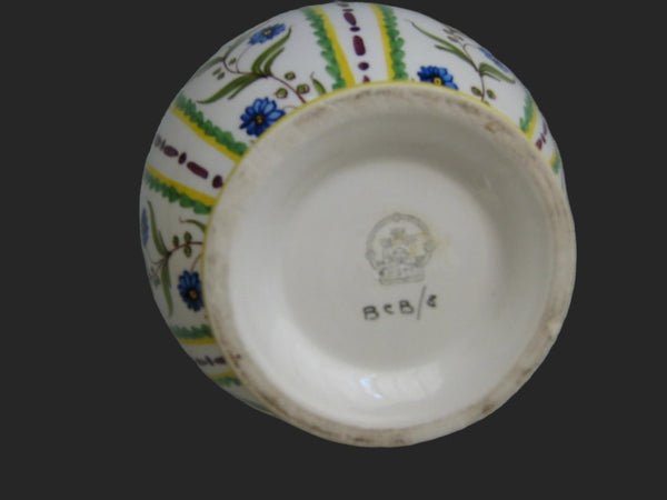 Ceramic Vase Hand Decorated Floral Stripe Design Signed