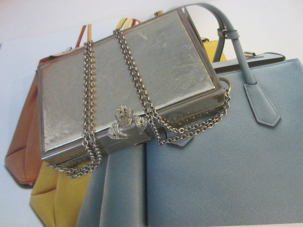 Ottolenghi Italy Silver Tone Clutch Evening Purse Long Chain Straps Marked