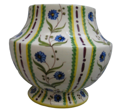 Ceramic Vase Hand Decorated Floral Stripe Design Signed