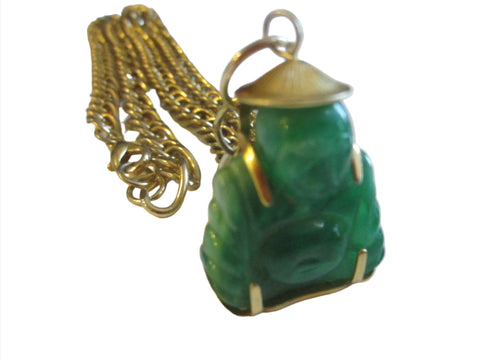 Green Buddha Golden Pendant Added Link Chain - Designer Unique Finds 