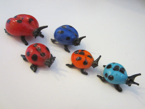 Miniature Glass Lady Bugs Family 