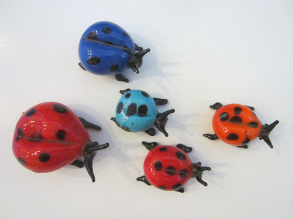 Art Glass Group of Five Miniature Colored Lady Bugs - Designer Unique Finds 