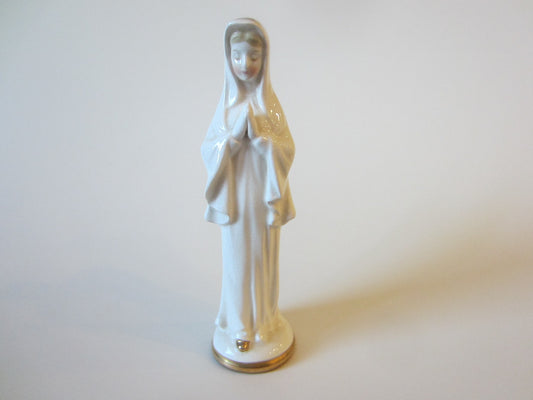 Praying Madonna White Porcelain Figure Gilt Decorated - Designer Unique Finds 