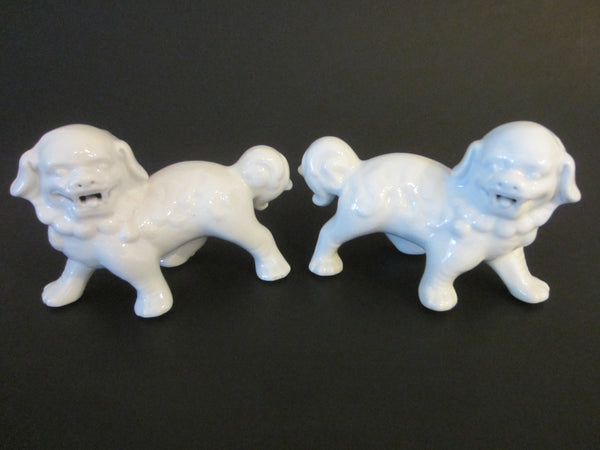 White Porcelain Foo Dogs Statues Bookends - Designer Unique Finds 
