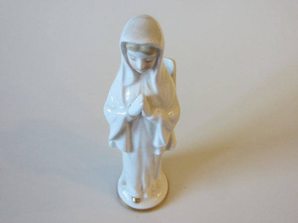 Praying Madonna White Porcelain Figure Gilt Decorated - Designer Unique Finds 
