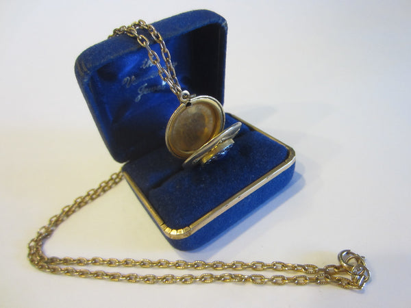 Freirich Vintage Locket Necklace Filigree Midnight Blue Cabochon