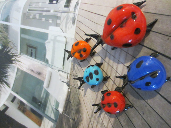 Miniature Glass Lady Bugs Family of Five