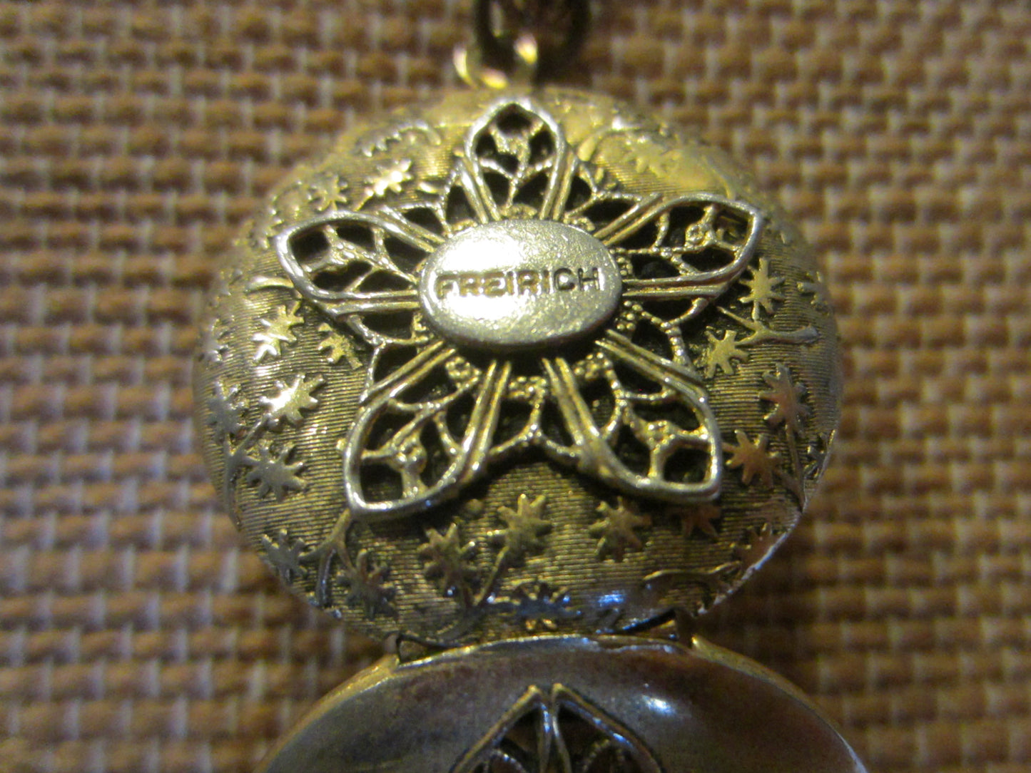 Freirich Vintage Locket Necklace Filigree Midnight Blue Cabochon