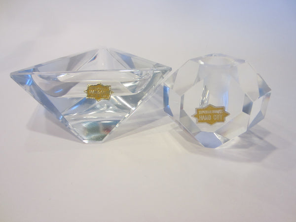 Superior Quality Hand Cut Japan Crystal Bowl Candleholder Set