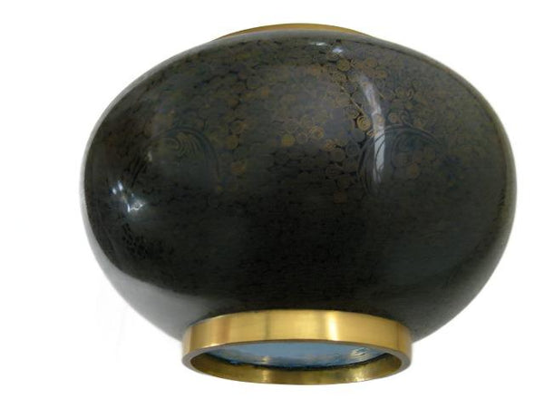 Asian Cloisonne Bowl Gold On Black Geometric Enameling- Designer Unique Finds  - 3
