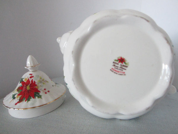 Royal Albert Bone China England Poinsettia Teapot Signed Dated Copyrighted - Designer Unique Finds 