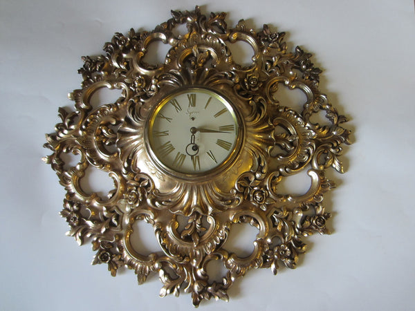 Syroco Rococo Style 8 Day Clock Mid Century Golden Wall Decor
