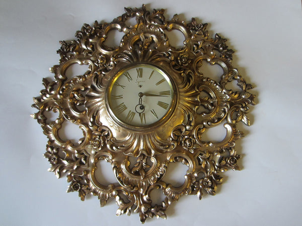 Syroco Rococo Style 8 Day Clock Mid Century Golden Wall Decor - Designer Unique Finds 
 - 1