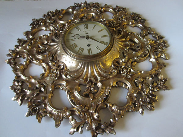 Syroco Rococo Style 8 Day Clock Mid Century Golden Wall Decor - Designer Unique Finds 
 - 12