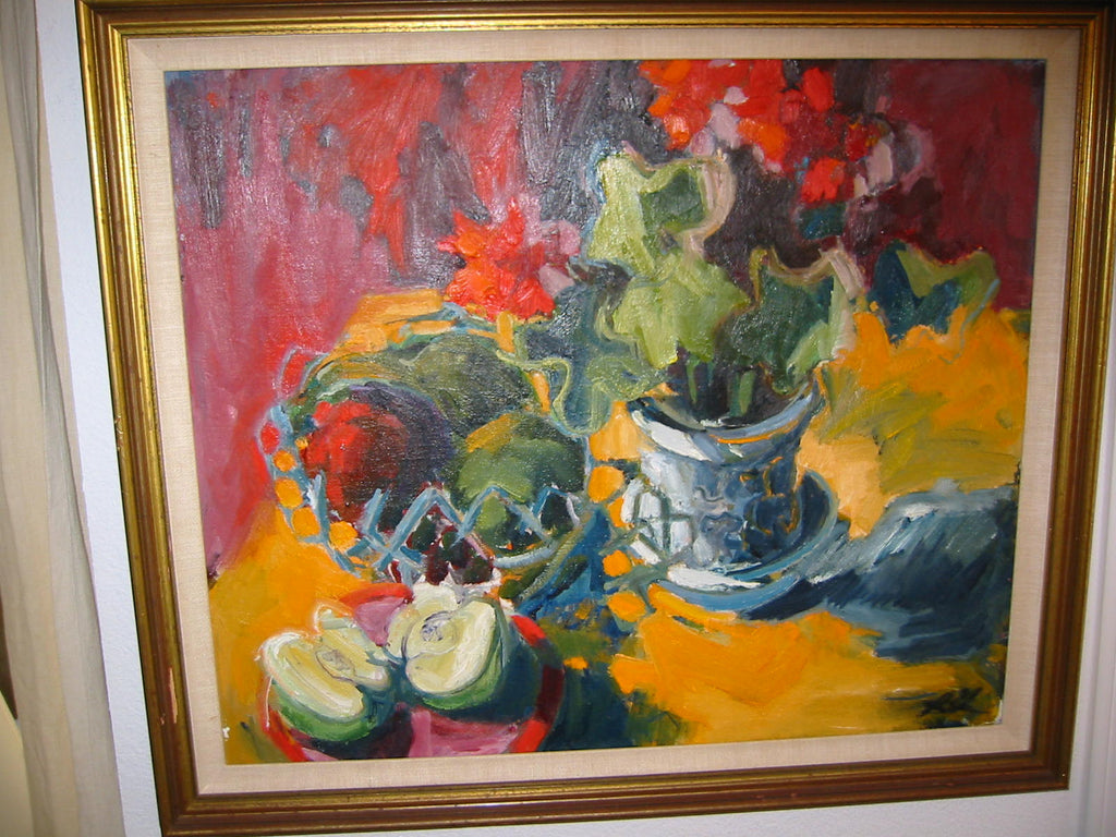 Still Life Impressionist Abstract Green Apple Oil On Canvas - Designer Unique Finds 