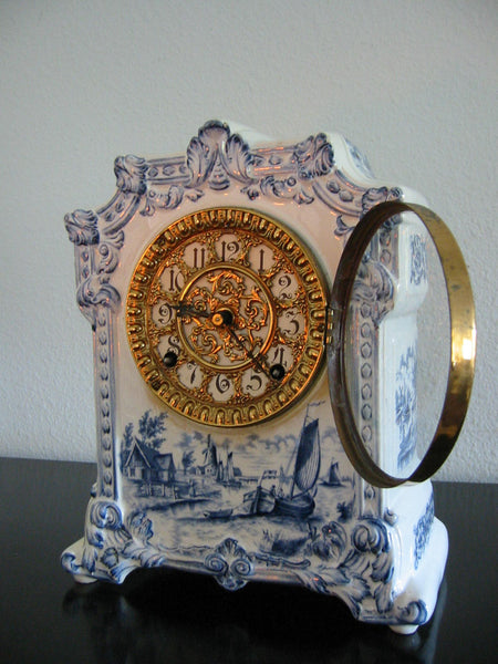Ansonia Royal Bonn Porcelain Windmill Mantle Mantle Clock - Designer Unique Finds 
 - 3