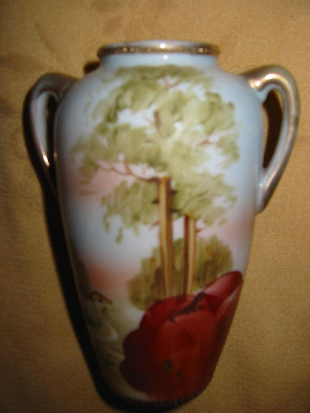 Nippon Japan Porcelain Hand Painted Scenic Vase Gilt Decorated - Designer Unique Finds 