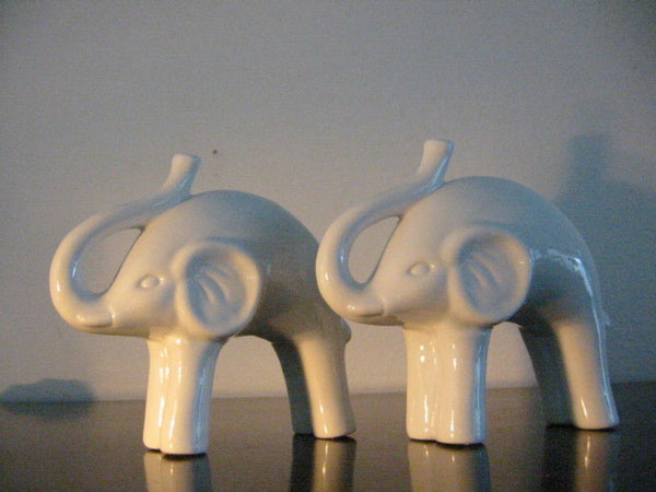 White Ceramic Abstract Elephants Mid Century Modernist - Designer Unique Finds 