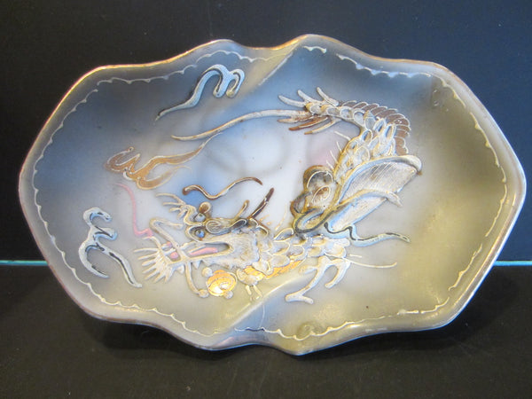 Asian Majolica Dragon Painted Miniature Tray Gilt Decorated - Designer Unique Finds 
