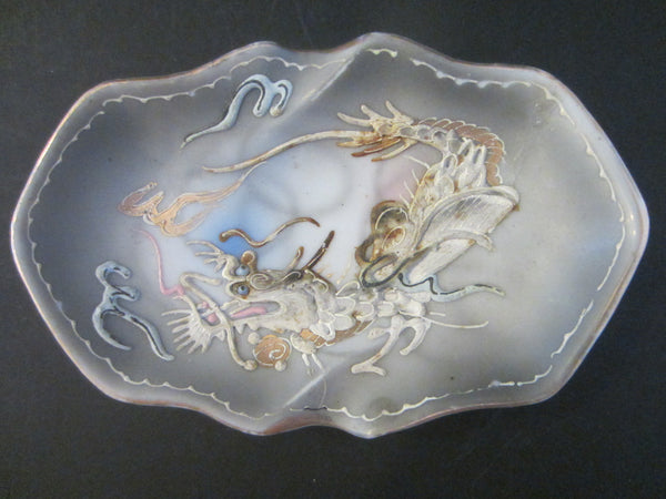 Asian Majolica Dragon Painted Miniature Tray Gilt Decorated - Designer Unique Finds 
